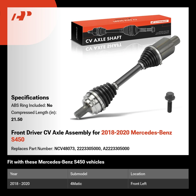Front Driver CV Axle Assembly for 2018-2020 Mercedes-Benz S450