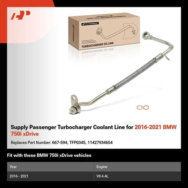 Supply Passenger Turbocharger Coolant Line for 2016-2021 BMW 750i xDrive
