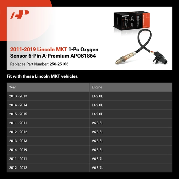 2011-2019 Lincoln MKT 1-Pc Oxygen Sensor 6-Pin A-Premium APOS1864