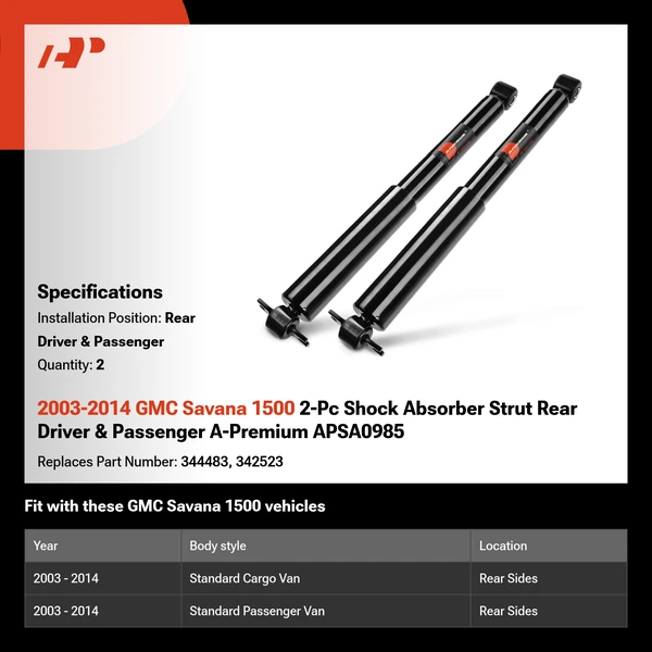 2003-2014 GMC Savana 1500 2-Pc Shock Absorber Strut Rear Driver & Passenger A-Premium APSA0985