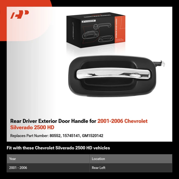 Rear Driver Exterior Door Handle for 2001-2006 Chevrolet Silverado 2500 HD