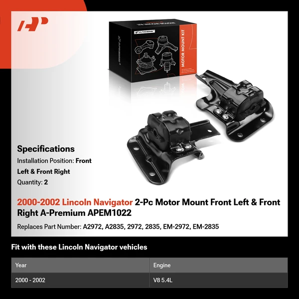 2000-2002 Lincoln Navigator 2-Pc Motor Mount Front Left & Front Right A-Premium APEM1022