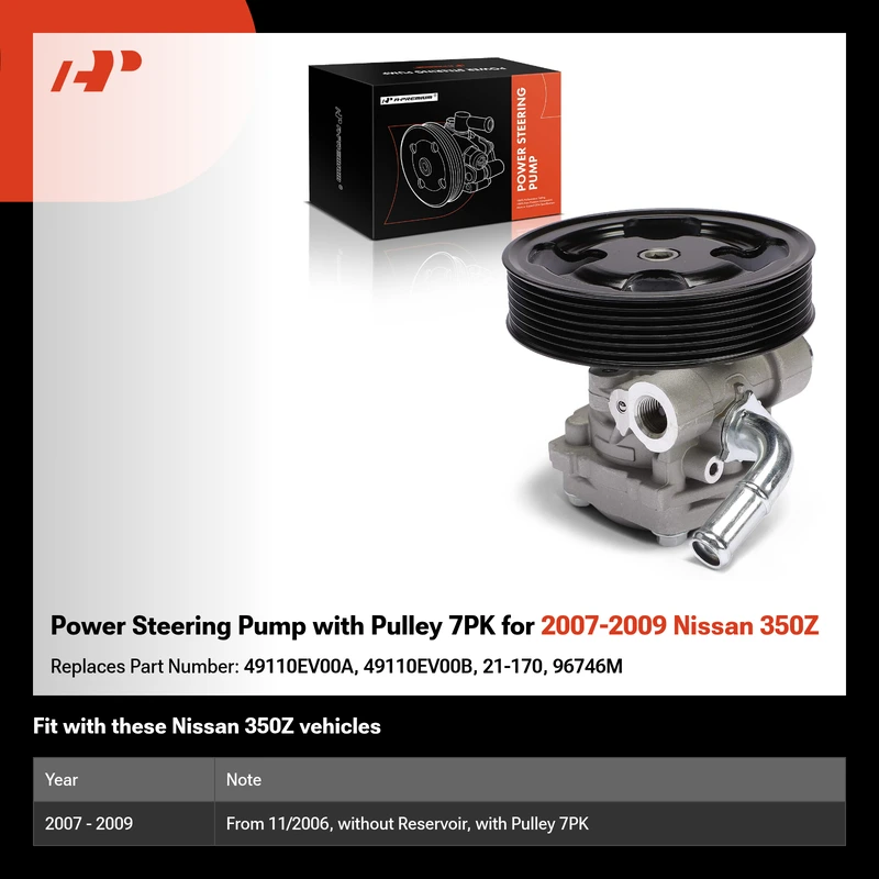 Power Steering Pump with Pulley 7PK for 2007-2009 Nissan 350Z