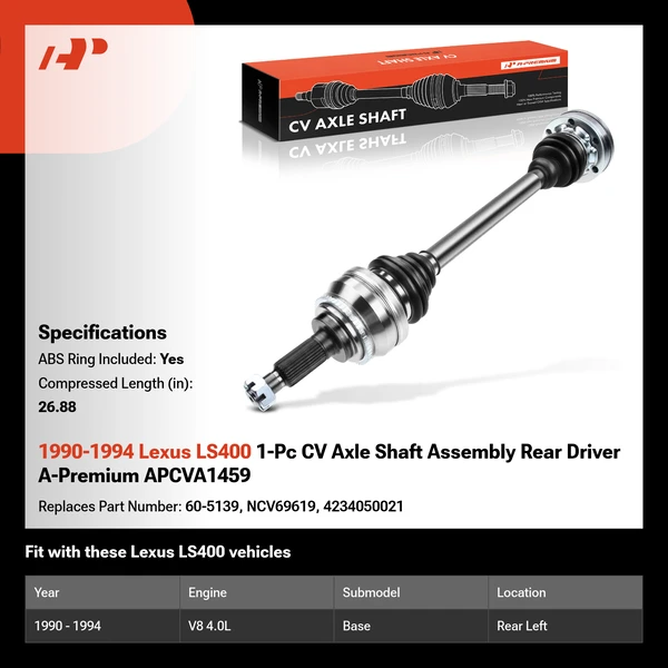 1990-1994 Lexus LS400 1-Pc CV Axle Shaft Assembly Rear Driver A-Premium APCVA1459