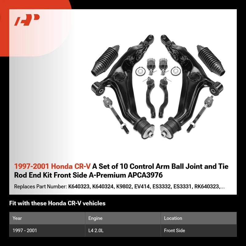 1997-2001 Honda CR-V A Set of 10 Control Arm Ball Joint and Tie Rod End Kit Front Side A-Premium APCA3976