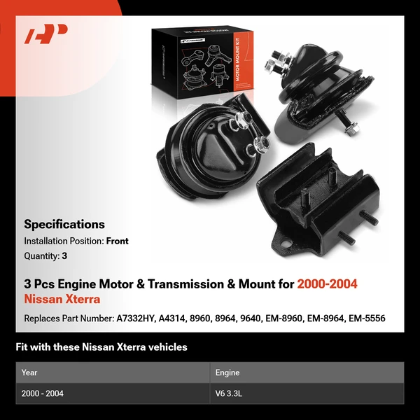 3 Pcs Engine Motor & Transmission & Mount for 2000-2004 Nissan Xterra