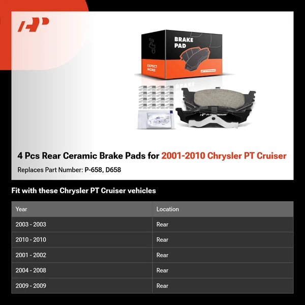4 Pcs Rear Ceramic Brake Pads for 2001-2010 Chrysler PT Cruiser