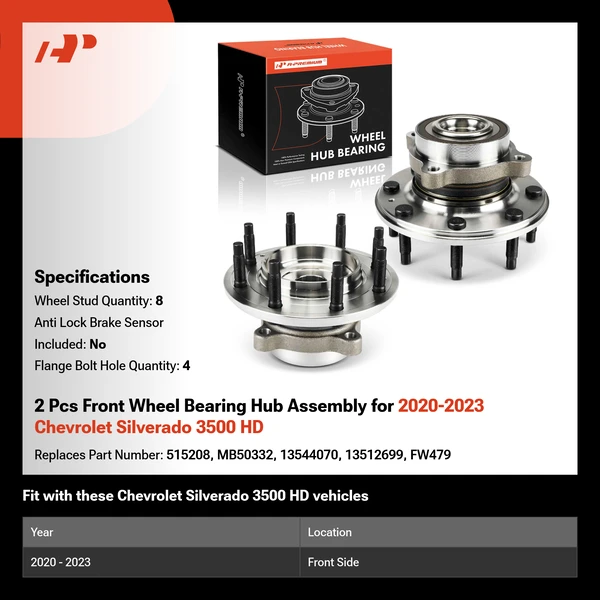 2 Pcs Front Wheel Bearing Hub Assembly for 2020-2023 Chevrolet Silverado 3500 HD