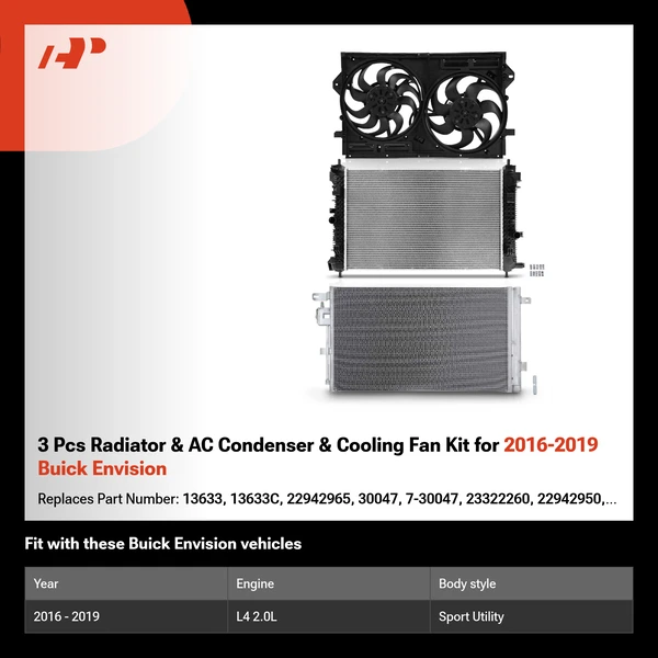 3 Pcs Radiator & AC Condenser & Cooling Fan Kit for 2016-2019 Buick Envision