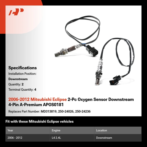 2006-2012 Mitsubishi Eclipse 2-Pc Oxygen Sensor Downstream 4-Pin A-Premium APOS0181
