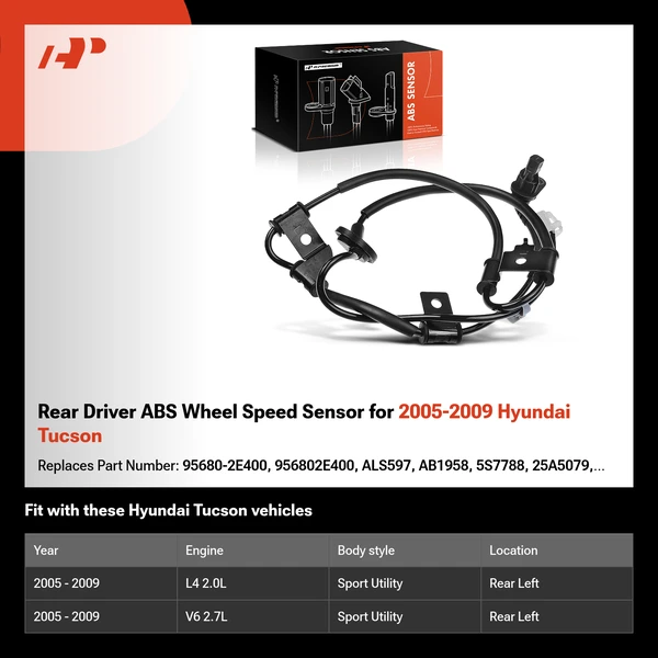 Rear Driver ABS Wheel Speed Sensor for 2005-2009 Hyundai Tucson
