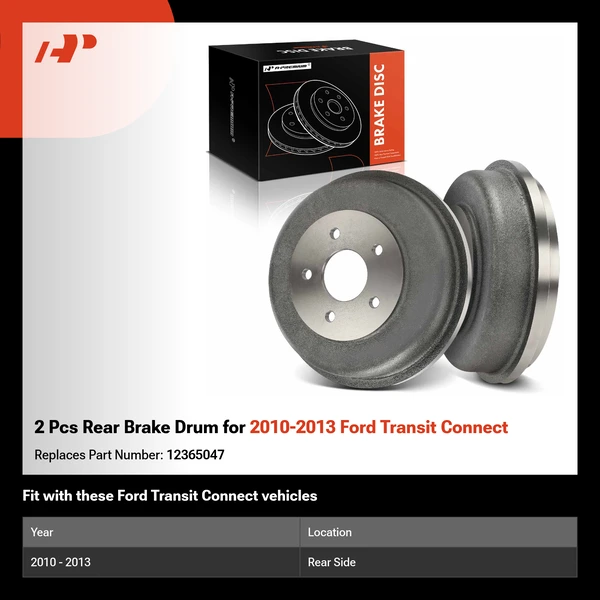 2 Pcs Rear Brake Drum for 2010-2013 Ford Transit Connect