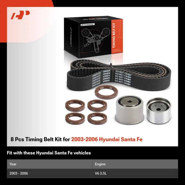 8 Pcs Timing Belt Kit for 2003-2006 Hyundai Santa Fe