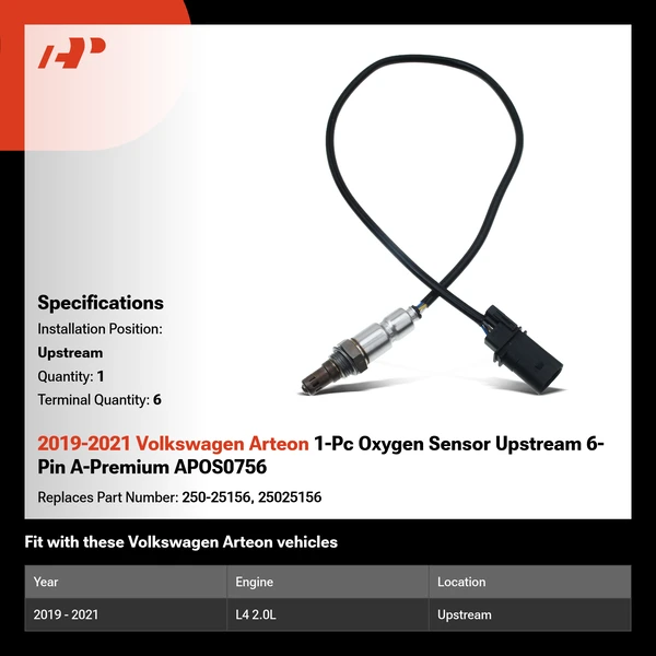 2019-2021 Volkswagen Arteon 1-Pc Oxygen Sensor Upstream 6-Pin A-Premium APOS0756