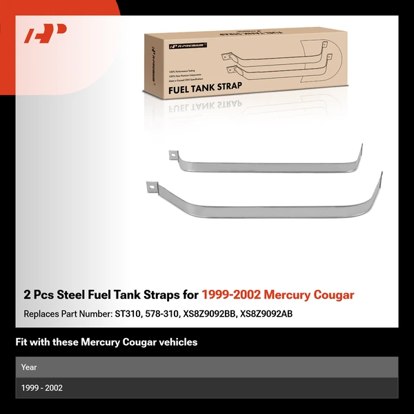 2 Pcs Steel Fuel Tank Straps for 1999-2002 Mercury Cougar