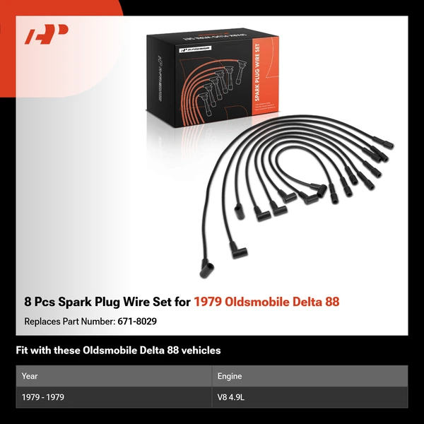 8 Pcs Spark Plug Wire Set for 1979 Oldsmobile Delta 88
