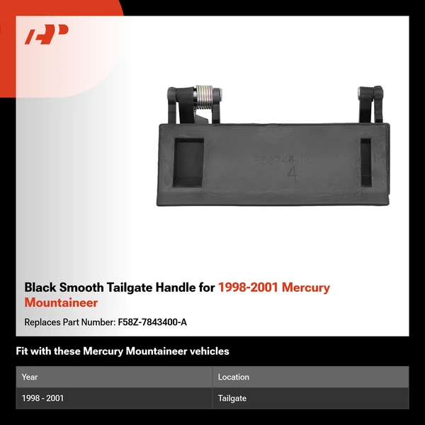 Black Smooth Tailgate Handle for 1998-2001 Mercury Mountaineer