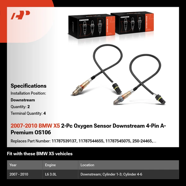 2007-2010 BMW X5 2-Pc Oxygen Sensor Downstream 4-Pin A-Premium OS106