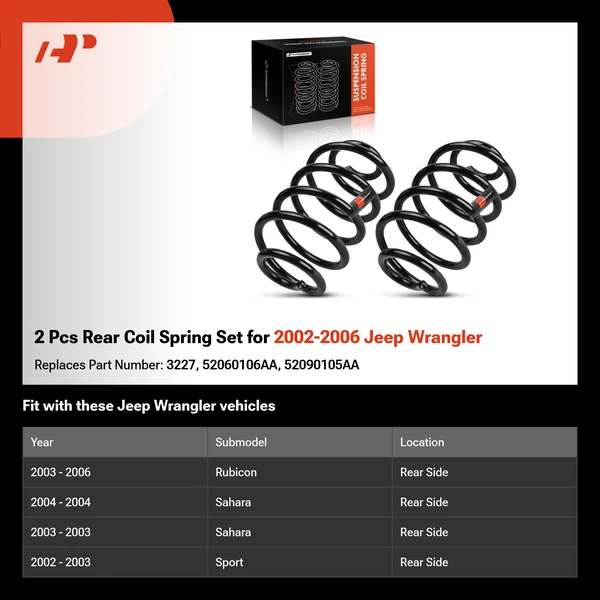 2 Pcs Rear Coil Spring Set for 2002-2006 Jeep Wrangler