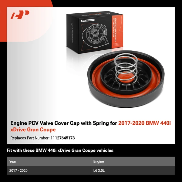 Engine PCV Valve Cover Cap with Spring for 2017-2020 BMW 440i xDrive Gran Coupe