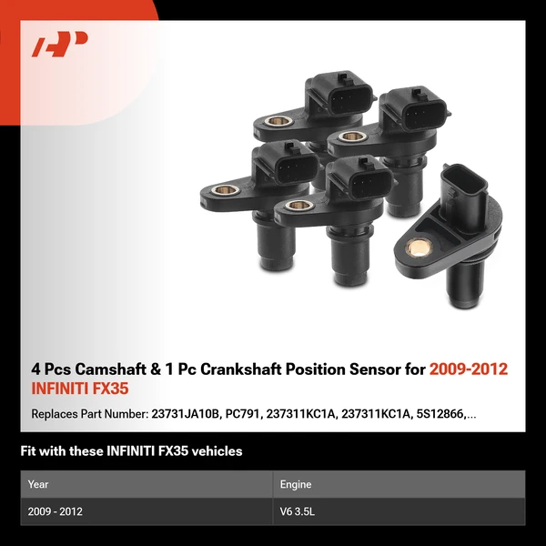 4 Pcs Camshaft & 1 Pc Crankshaft Position Sensor for 2009-2012 INFINITI FX35