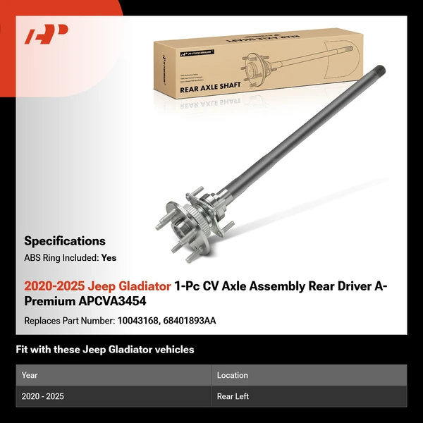 2020-2025 Jeep Gladiator 1-Pc CV Axle Assembly Rear Driver A-Premium APCVA3454