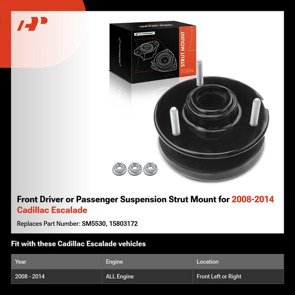 Front Driver or Passenger Suspension Strut Mount for 2008-2014 Cadillac Escalade