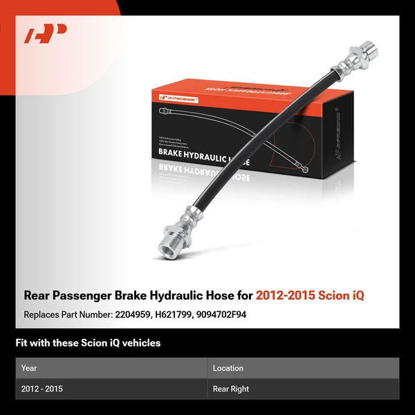 Rear Passenger Brake Hydraulic Hose for 2012-2015 Scion iQ