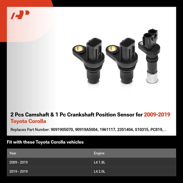 2 Pcs Camshaft & 1 Pc Crankshaft Position Sensor for 2009-2019 Toyota Corolla