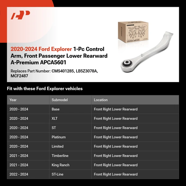 2020-2024 Ford Explorer 1-Pc Control Arm, Front Passenger Lower Rearward A-Premium APCA5601