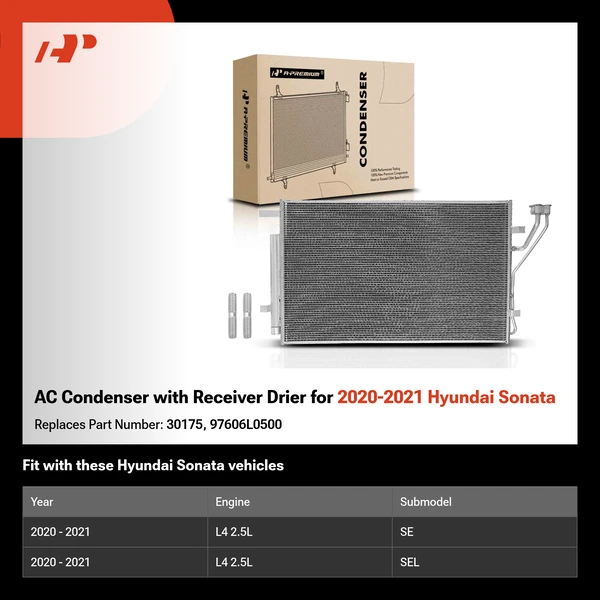 AC Condenser with Receiver Drier for 2020-2021 Hyundai Sonata