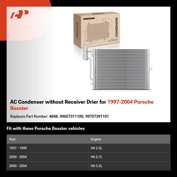 AC Condenser without Receiver Drier for 1997-2004 Porsche Boxster