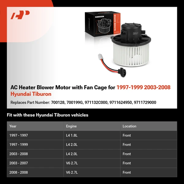AC Heater Blower Motor with Fan Cage for 1997-1999 2003-2008 Hyundai Tiburon