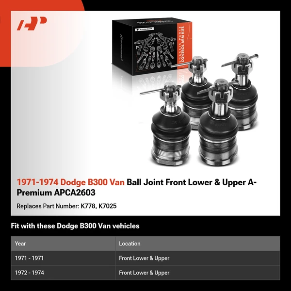 1971-1974 Dodge B300 Van Ball Joint Front Lower & Upper A-Premium APCA2603