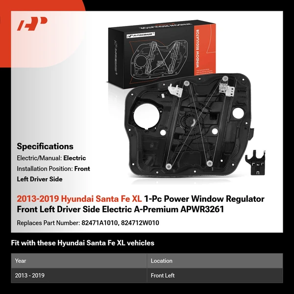 2013-2019 Hyundai Santa Fe XL 1-Pc Power Window Regulator Front Left Driver Side Electric A-Premium APWR3261