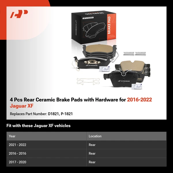 4 Pcs Rear Ceramic Brake Pads with Hardware for 2016-2022 Jaguar XF