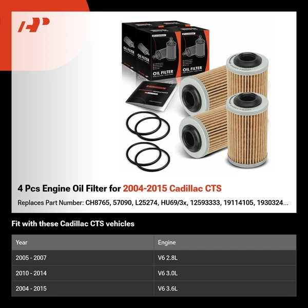 4 Pcs Engine Oil Filter for 2004-2015 Cadillac CTS