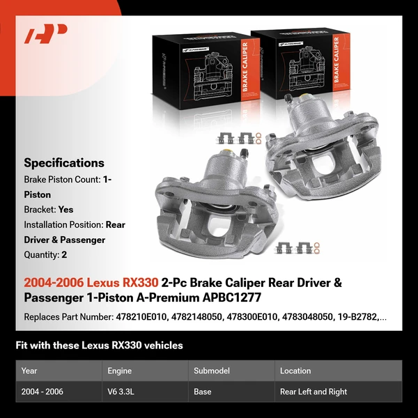 2004-2006 Lexus RX330 2-Pc Brake Caliper Rear Driver & Passenger 1-Piston A-Premium APBC1277
