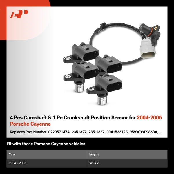 4 Pcs Camshaft & 1 Pc Crankshaft Position Sensor for 2004-2006 Porsche Cayenne