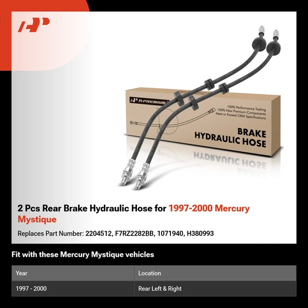 2 Pcs Rear Brake Hydraulic Hose for 1997-2000 Mercury Mystique