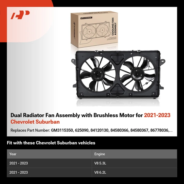Dual Radiator Fan Assembly with Brushless Motor for 2021-2023 Chevrolet Suburban