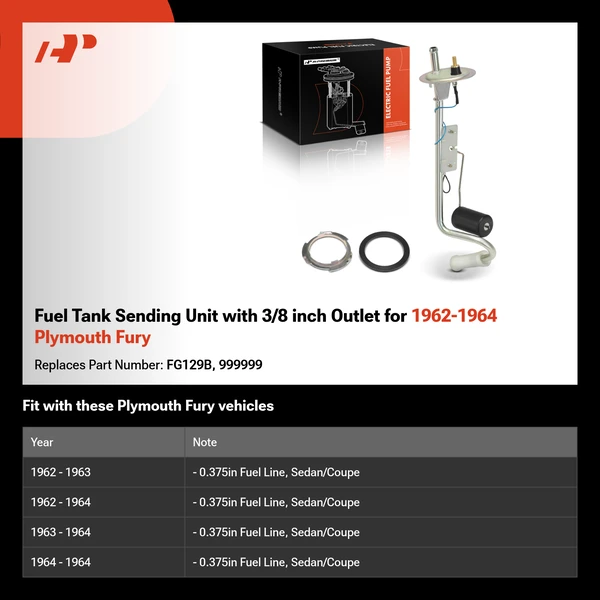 Fuel Tank Sending Unit with 3/8 inch Outlet for 1962-1964 Plymouth Fury