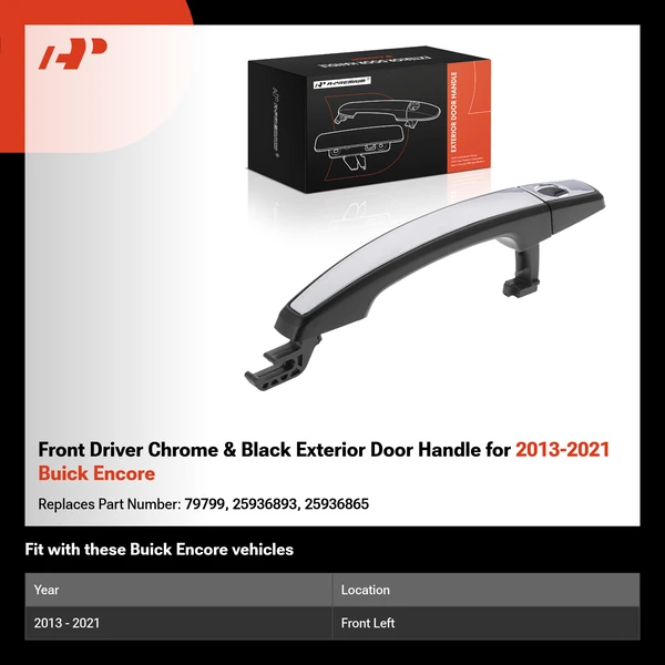 Front Driver Chrome & Black Exterior Door Handle for 2013-2021 Buick Encore