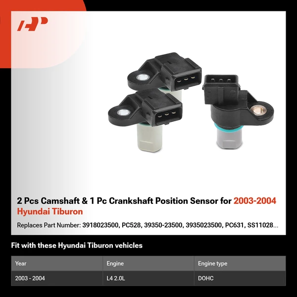 2 Pcs Camshaft & 1 Pc Crankshaft Position Sensor for 2003-2004 Hyundai Tiburon