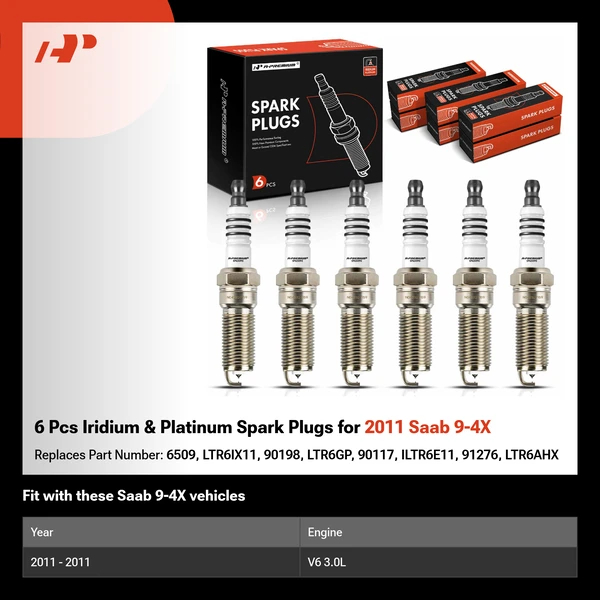 6 Pcs Iridium & Platinum Spark Plugs for 2011 Saab 9-4X