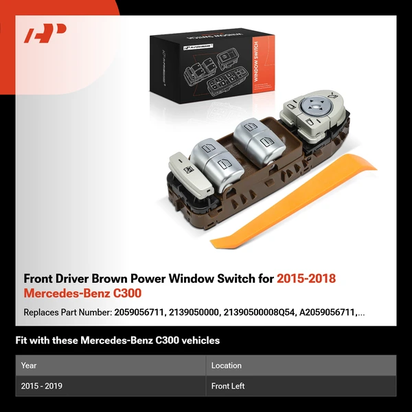 Front Driver Brown Power Window Switch for 2015-2018 Mercedes-Benz C300