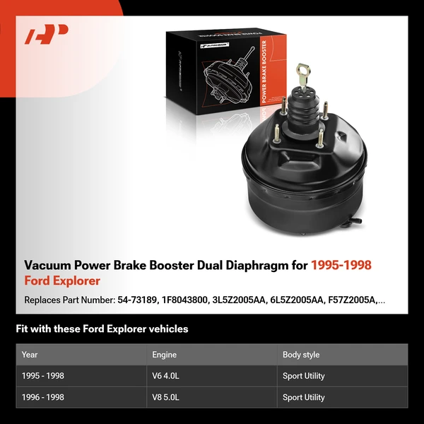 Vacuum Power Brake Booster Dual Diaphragm for 1995-1998 Ford Explorer