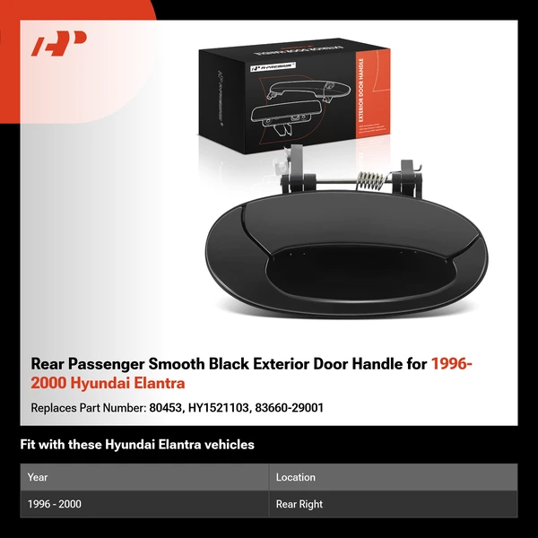 Rear Passenger Smooth Black Exterior Door Handle for 1996-2000 Hyundai Elantra