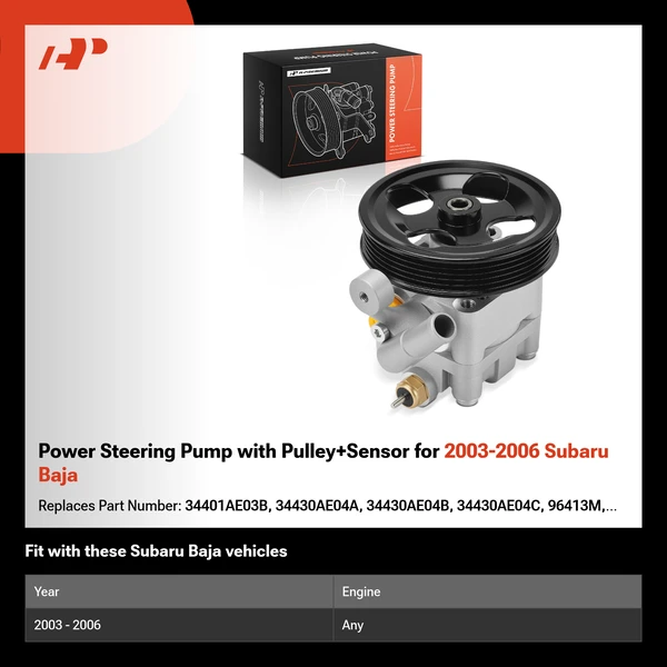 Power Steering Pump with Pulley+Sensor for 2003-2006 Subaru Baja