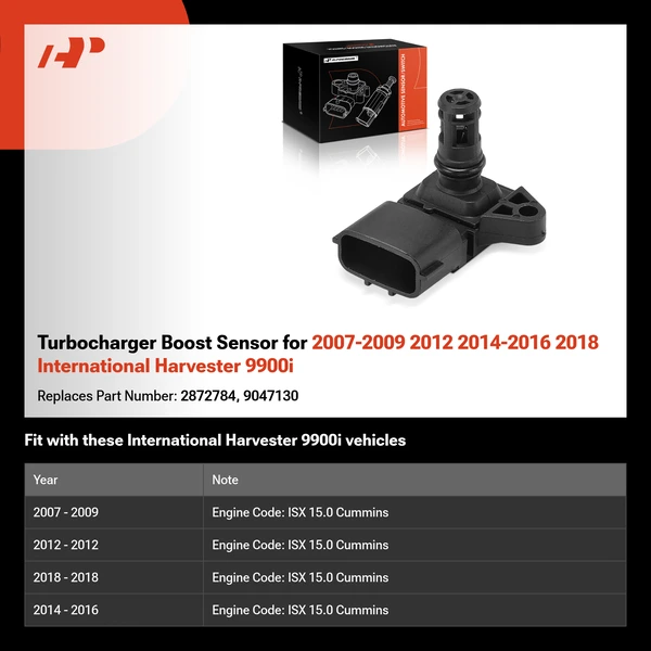 Turbocharger Boost Sensor for 2007-2009 2012 2014-2016 2018 International Harvester 9900i